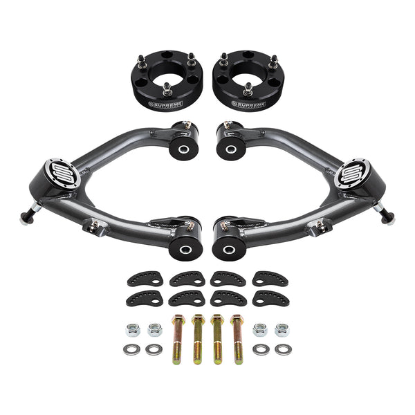 2007-2018 GMC Sierra 1500 2WD 4WD Uni-Ball Upper Control Arms and Camber/Caster Justering & Lock-Out Kit + GRATIS FRONTA LIFT KIT