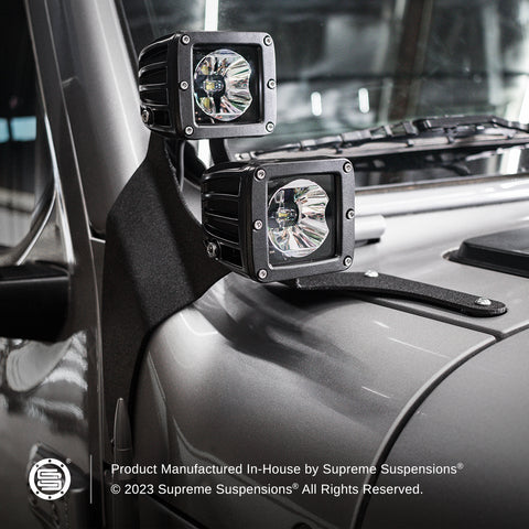 2018-2022 Jeep रैंगलर जेएल डुअल ए-पिलर लाइट माउंटिंग ब्रैकेट्स-लाइटिंग और लैंप एक्सेसरीज-सुप्रीम सस्पेंशन®-सुप्रीम सस्पेंशन®
