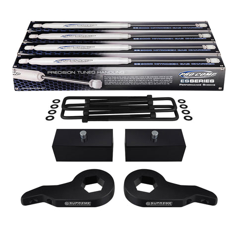 1988-1999 Chevy K3500 Full Suspension Lift Kit & Extended Pro Comp Shocks 4WD 4x4-Suspension Lift Kits-Pro Comp and Supreme Suspensions-Adjustable 1-3" Front + 2" Rear-Supreme Suspensions®