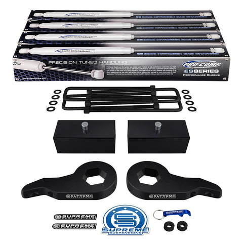 1988-1998 GMC K3500 Full Suspension Lift Kit & Extended Pro Comp Shocks 4WD 4x4-Suspension Lift Kits-Pro Comp e Supreme Suspensions-Ajustável 1-3" Front + 1" Traseiro-Supreme Suspensions®