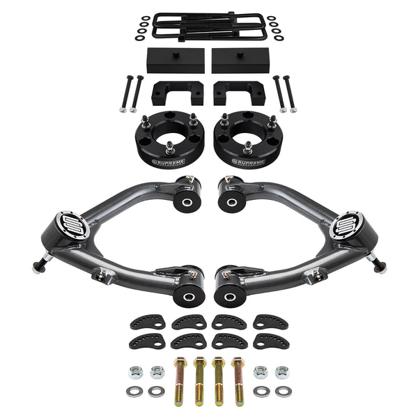 kit de levage à suspension complète Chevrolet Silverado 1500 2007-2018 avec bras de commande supérieurs Uni-Ball et kit de réglage et de verrouillage du carrossage/roulette