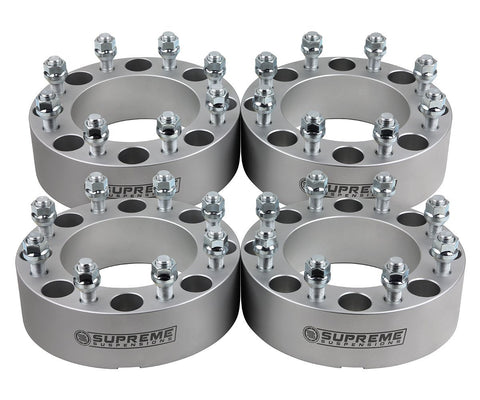 2011–2022 GMC Sierra 2500HD 2WD 4WD 2" Lug Centric 8x180 Spurverbreiterungen 124,1 mm Mittelbohrung-Spurverbreiterungen und Adapter-Supreme Suspensions®-Silber-(x4) Stück-Supreme Suspensions®