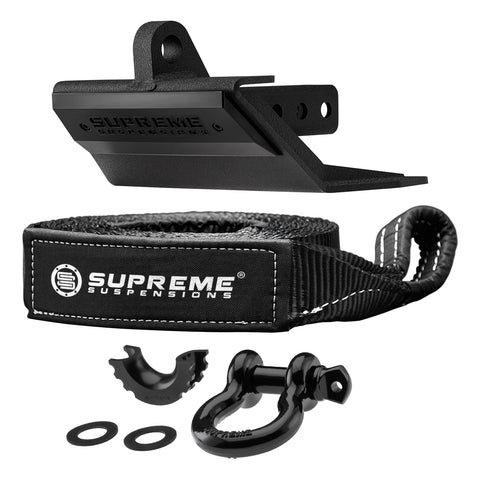 Supreme Suspensions® Multi-Function Hitch Mottagare Skid Plate med 3/4" D Ring Shackle & 30' Recovery Drag Strap-Armor - Skid Plate-Supreme Suspensions®-Gloss Black-Supreme Suspensions®