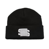 Supreme Suspensions® Black w/ White Embroidered Logo Raised Cuff Knit Beanie