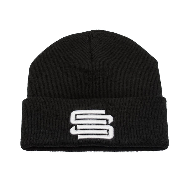 Supreme Suspensions® Black w/ White Embroidered Logo Raised Cuff Knit Beanie