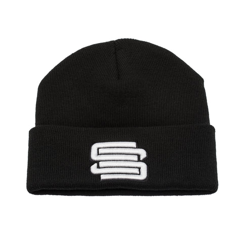 Supreme Suspensions® Black w/ White Embroidered Logo Raised Cuff Knit Beanie-Apparel-Supreme Suspensions®-Supreme Suspensions®