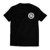 Camiseta Premium de mistura de algodão em dois tons Supreme Suspensions® branco sobre preto com estampa de bolso e design nas costas