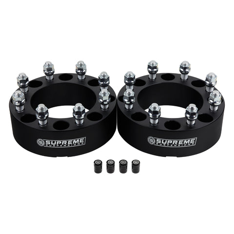 مجموعة فواصل العجلات DODGE RAM 2500 3500 8x6.5 "BP / 9/16" x18 ترصيع + أغطية صمام الإطارات - الفواصل والمحولات للعجلات - التعليق الفائق® - 1.5 بوصة - أسود - 2 قطعة - نظام التعليق العالي