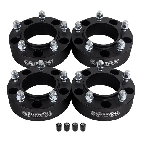 فواصل محور العجلة المحورية Toyota Tundra / Sequoia / LEXUS 5x150mm M14x1.5 + أغطية صمام الإطارات - الفواصل والمحولات - أنظمة التعليق العليا® - 1.5 "- أسود - 4 قطع - نظام التعليق العالي