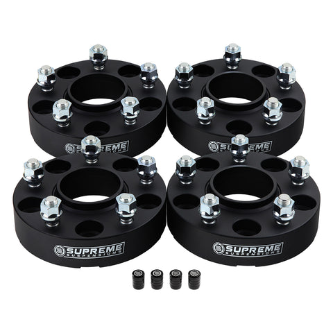 Hub Centric Wheel Spacers Jeep WJ WK JK / 5x5" BP 1/2"x20 Studs + Valve Caps-Wheel Spacers & Adapters-Supreme Suspensions®-1.25"-Black-4pc-Supreme Suspensions®